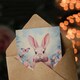 image 3 of Pink Bunny Rabbit Butterfly Flowers For Her Birthday Card