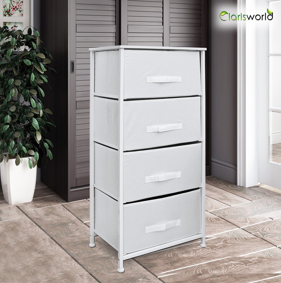 image 1 of Clarisworld 4 Drawer Storage Tower Dresser with Wood Top, Sturdy Steel Frame & Laminated Fabric Drawers, Storage Organiser Unit for Bedroom, Hallway, Entryway, Closet & Office