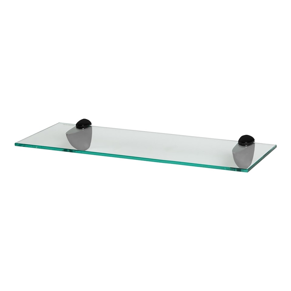 image 1 of Harbour Housewares Floating Glass Shelf - 50cm - Metallic Brackets - Bathroom Shower Storage Vanity Display Unit Shelf | Black | Black | 1