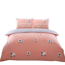 Counting Sheep Cotton Duvet Cover Set Cover with Pillowcase Pink | Single