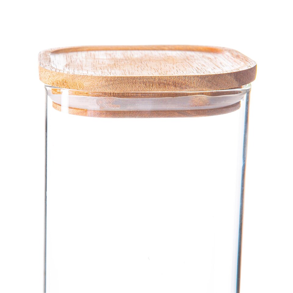 image 1 of Argon Tableware Square Glass Storage Jars with Wooden Lids - 1.9 Litre - Pack of 3
