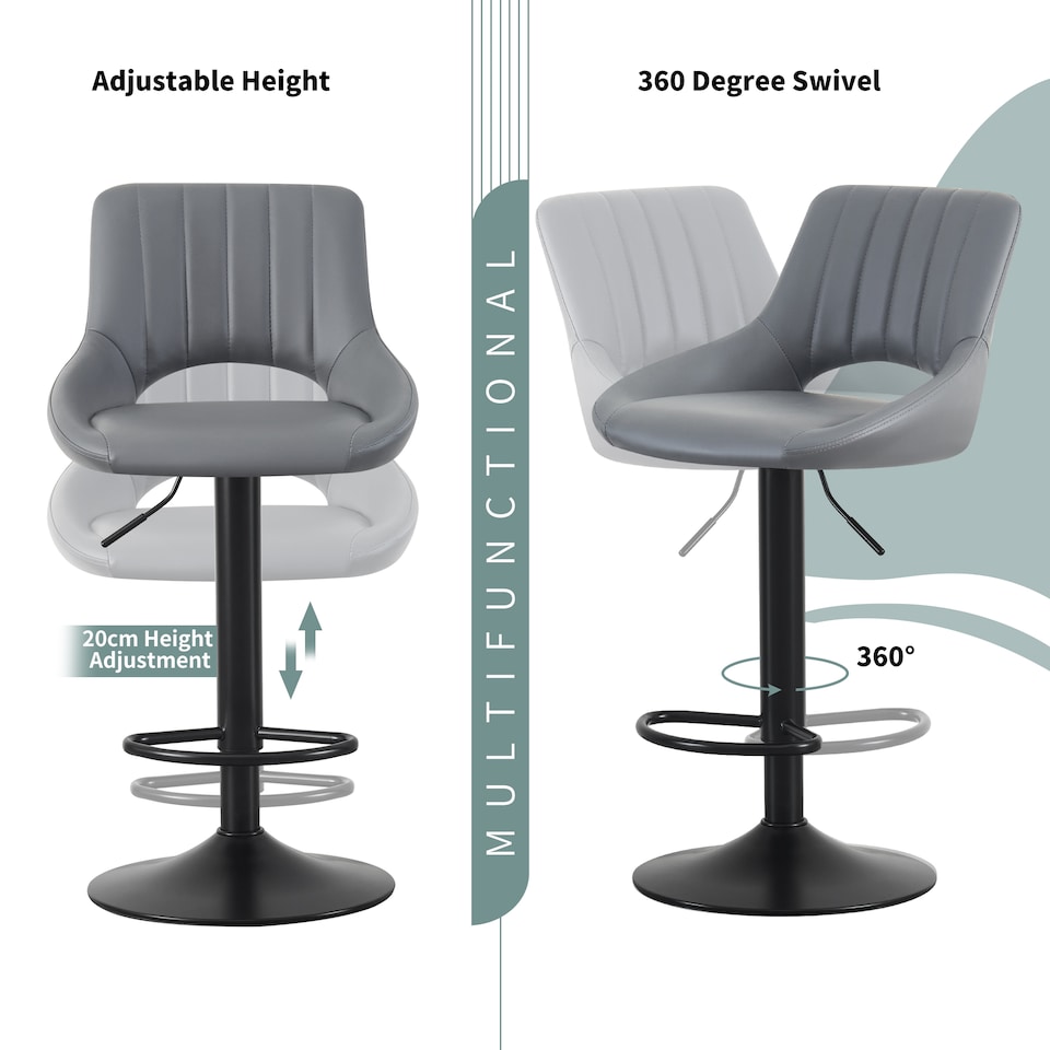 image 1 of MCC Direct Set of 2 Height Adjustable Bar Stool Kitchen Breakfast Chairs Stacey