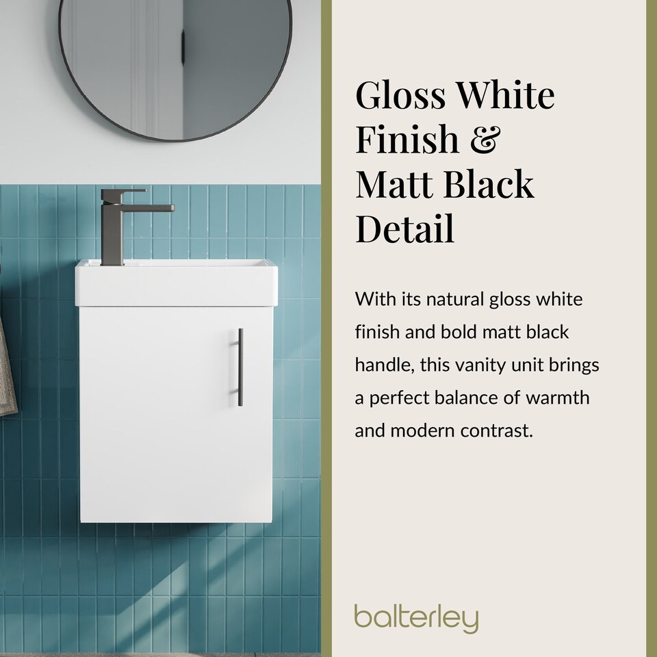 image 1 of Balterley Floor Standing Vanity Basin 400mm Gloss White & Matt Black Handle