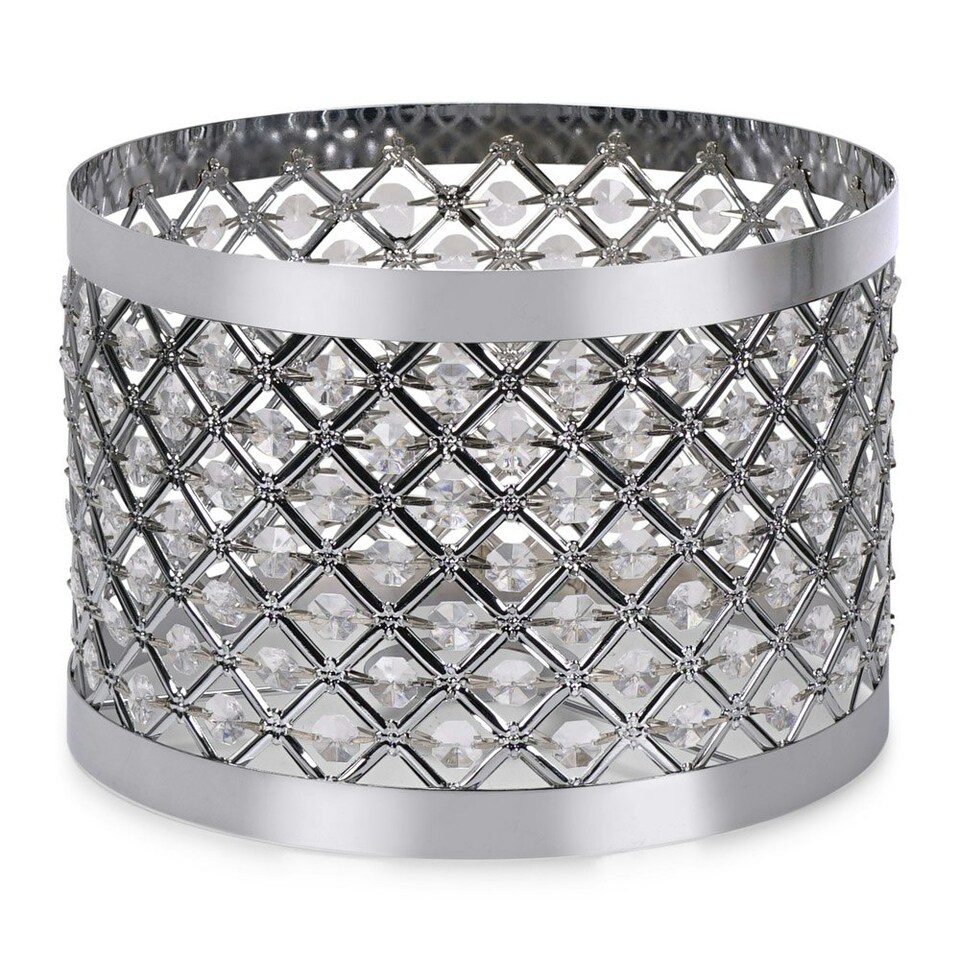 image 1 of ValueLights Hadley Silver Easy Fit Metal Cut Out Acrylic Jewel Drum Ceiling Light Shade - Bulb Included