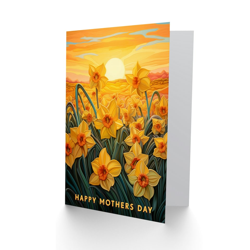 image 1 of Mothers Day Card Daffodil Flower Field Sunset Mum Card