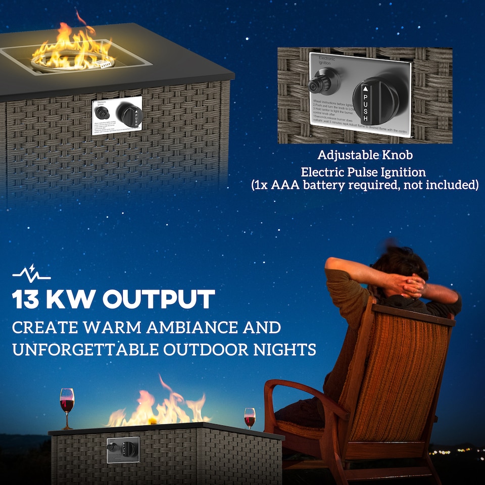 image 1 of Outsunny 13 KW Rattan Fire Pit Table, Garden Fire Table for Garden, Grey
