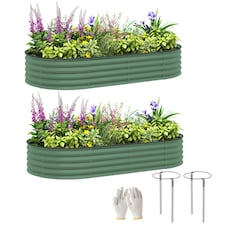 Outsunny Set of 2 Raised Beds for Garden with Metal Plant Stakes
