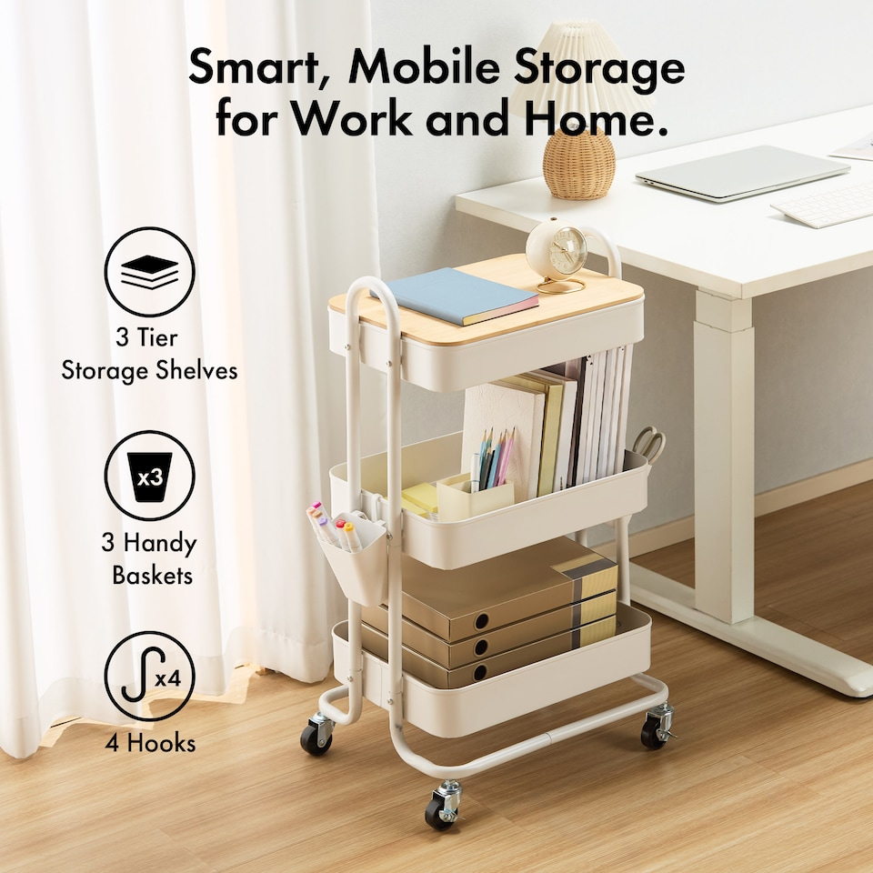 image 1 of Vonhaus Storage Trolley 3 Tier Bathroom & Kitchen Storage