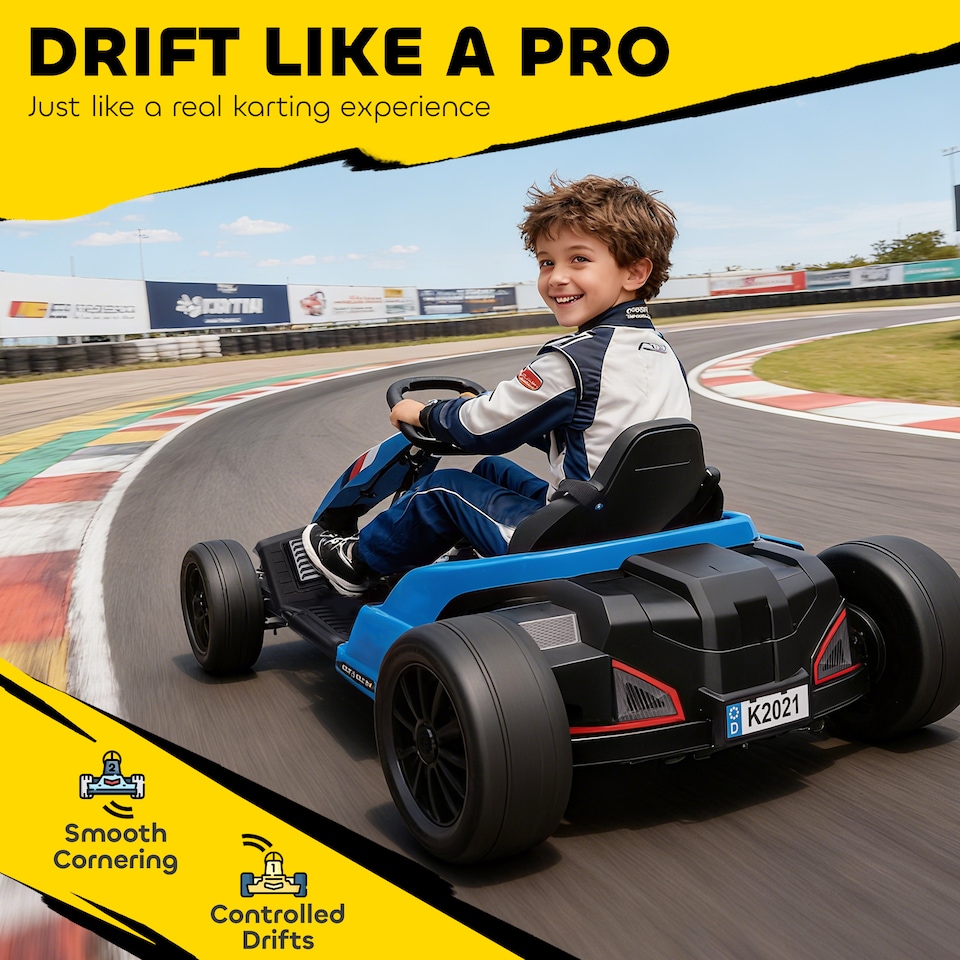 image 1 of AIYAPLAY 24V Electric Go Kart with Drift Mode, Adjustable Seat, Blue