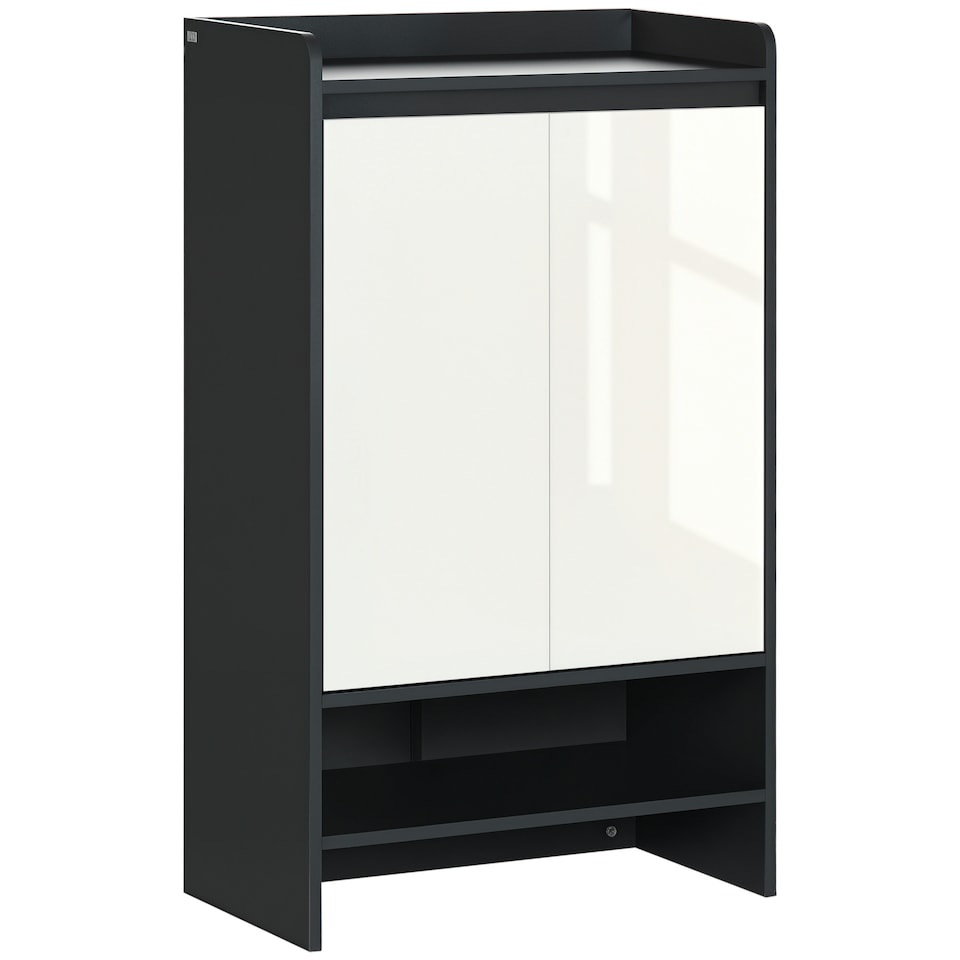 image 1 of HOMCOM High Gloss Shoe Cabinet with White Doors and Open Shelves, Hallway Shoe Cupboard Storage Organiser for 15 Pairs of Shoes, Grey