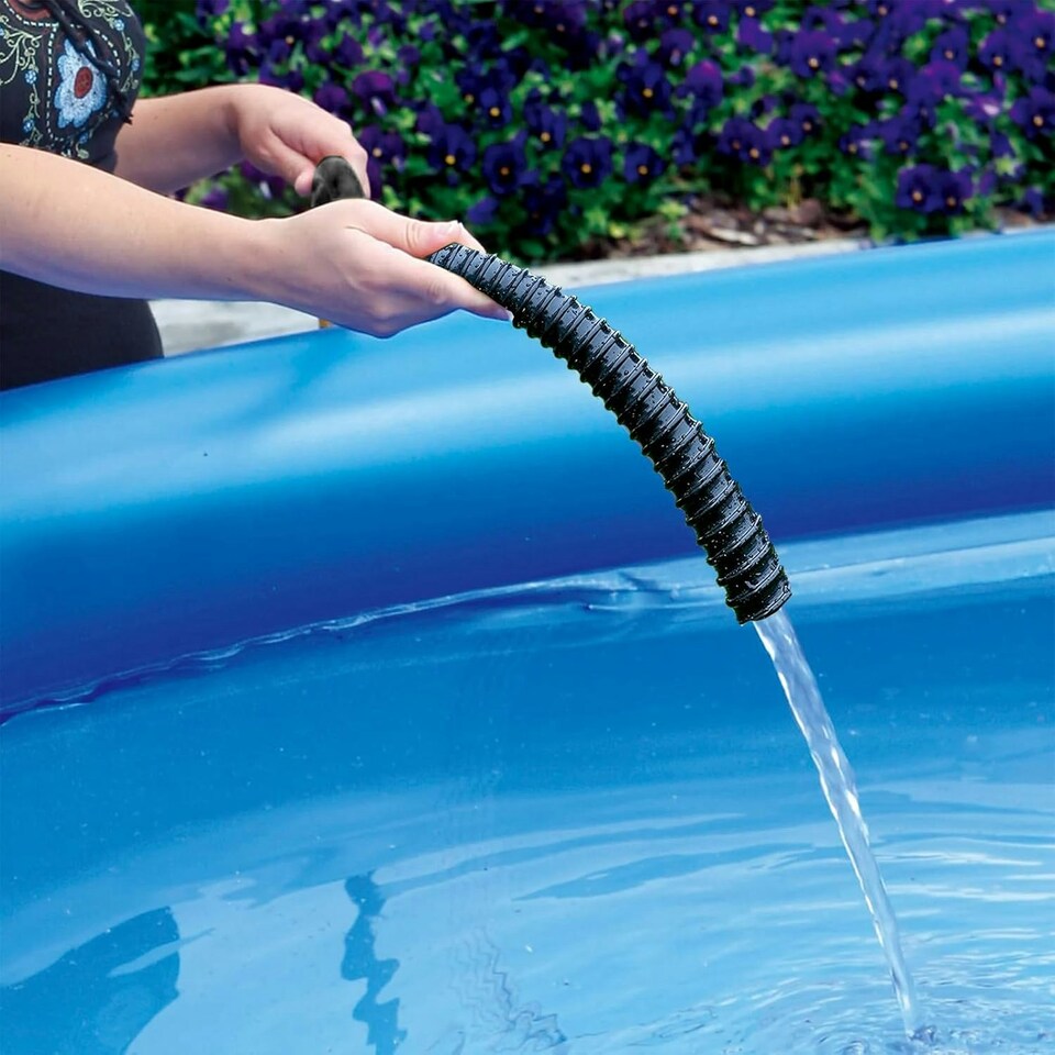 image 1 of SPARES2GO Corrugated Flexible Garden Fish Pond Marine Boat Hose Tube Pipe + 2 Clamp Clips (5m Length x 32mm Diameter) Black