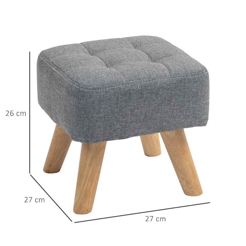 image 1 of HOMCOM Modern Tufted Footstool, Fabric Foot Stool with Rubber Wood Legs, Padded Seat, for Living Room, Bedroom, Entryway, Grey | Grey