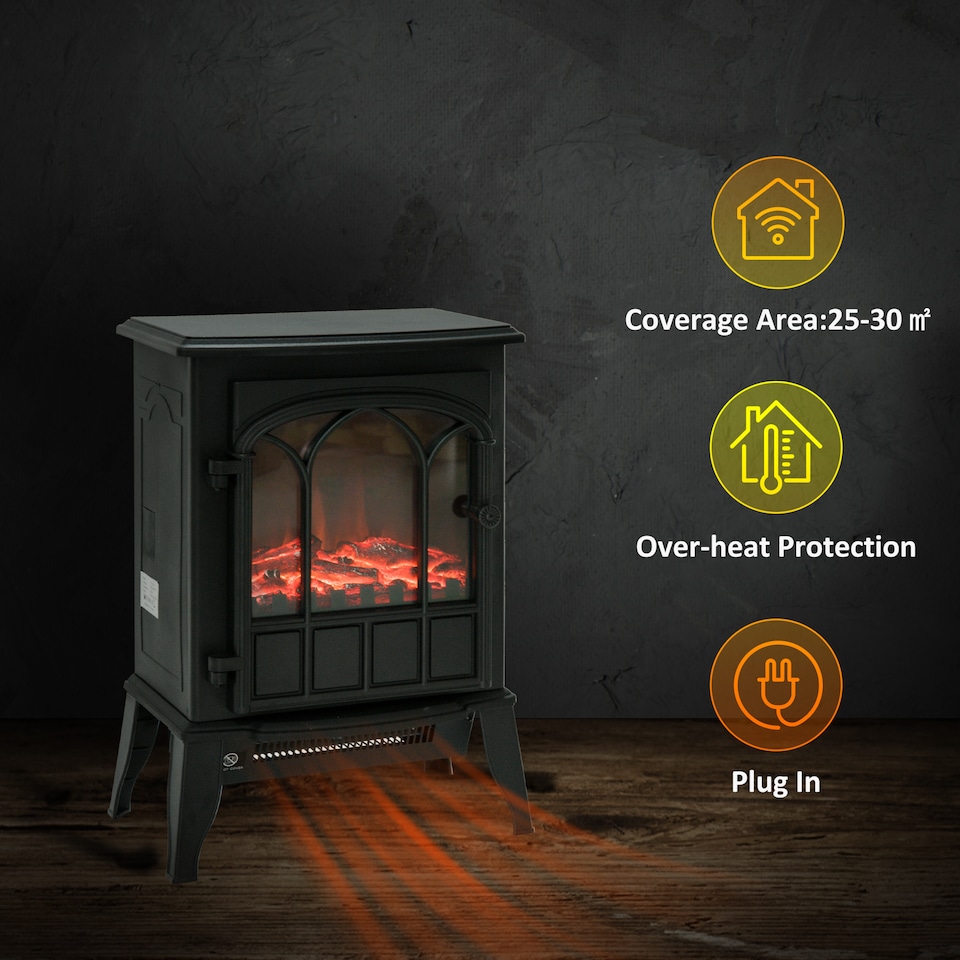 image 1 of HOMCOM Electric Stove Heater LED Flame Effect 1000W/2000W | Black