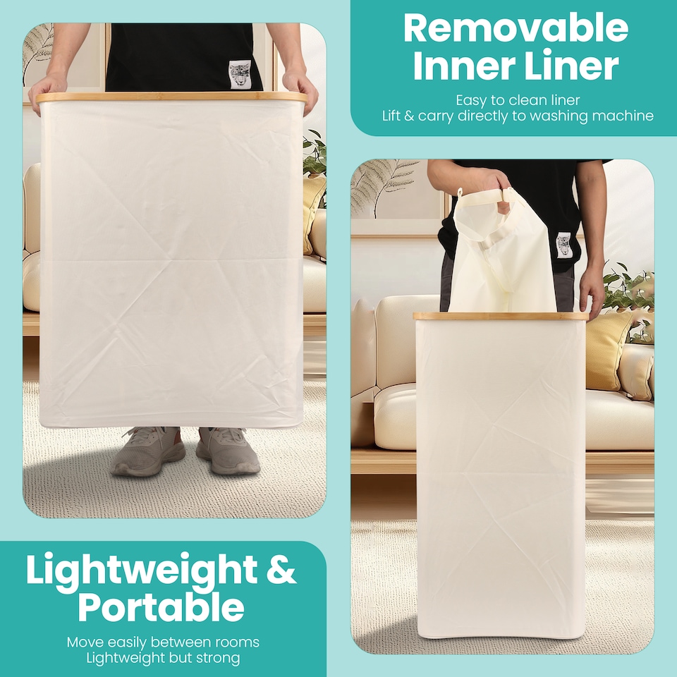 image 1 of 140L Foldable Laundry Basket with Lid, Polyester Clothes Hamper