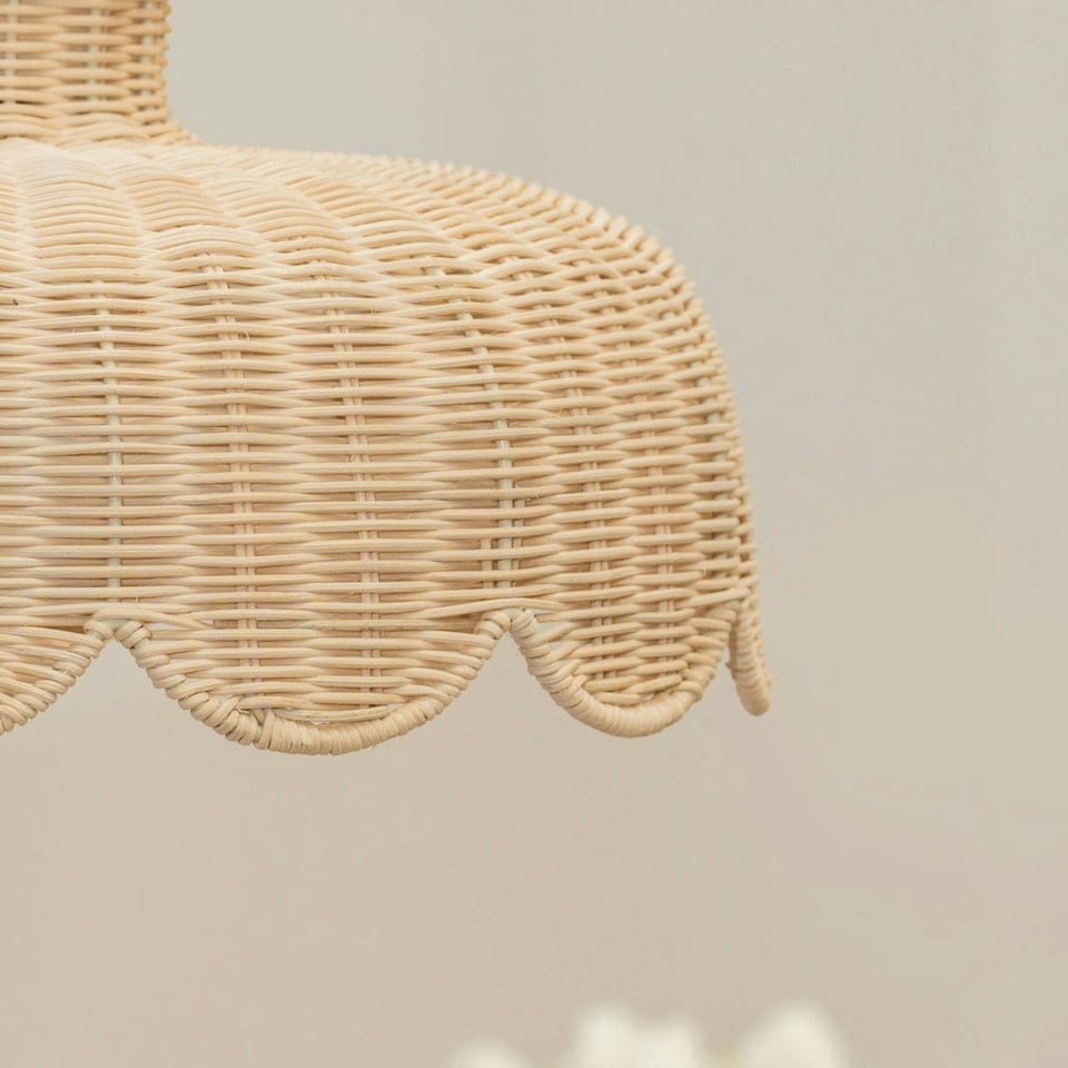 image 1 of ValueLights Nevaeh Rattan Wicker Scallop Easy Fit Ceiling Light Shade - Bulb Included Brown