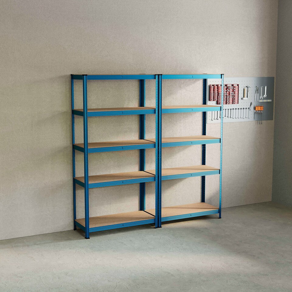 image 1 of Home Vida 5 Tier Large Heavy Duty Adjustable Steel Garage Shelving, Blue - Holds 875kg - (Set of 2) | Blue | Blue | Large