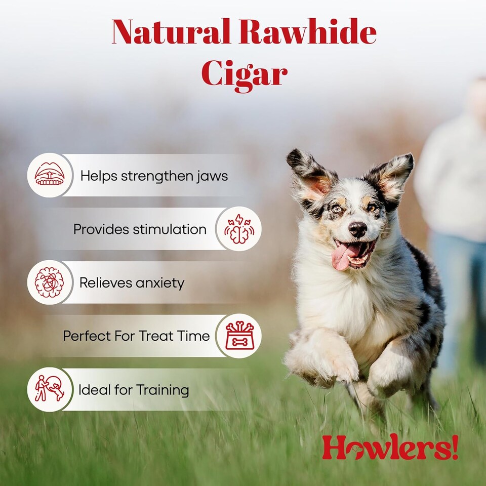 image 1 of Howlers 20 x  Natural Dog Rawhide Rolls Sticks Chews Treat Extra Long 25 cm
