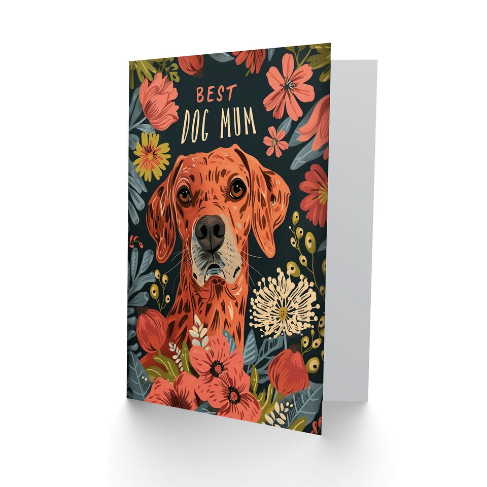 image 1 of Mothers Day Card Floral Brown Lurcher Pointer Mum Card