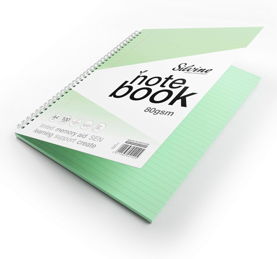 image 1 of A4 100 Pages Twin Wire SEN Green Paper Dyslexia Notebook Lined with Margin