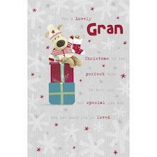 Boofle Sitting On Presents Gran Christmas Card