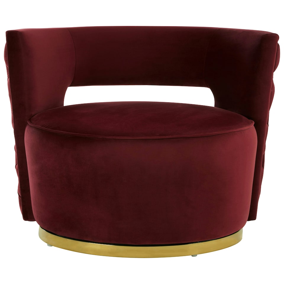 image 1 of Interiors by Premier Red Wine Velvet Upholstered Round Chair, Accent Chair for Living Room, Accent Lounge Chair for Home, Office