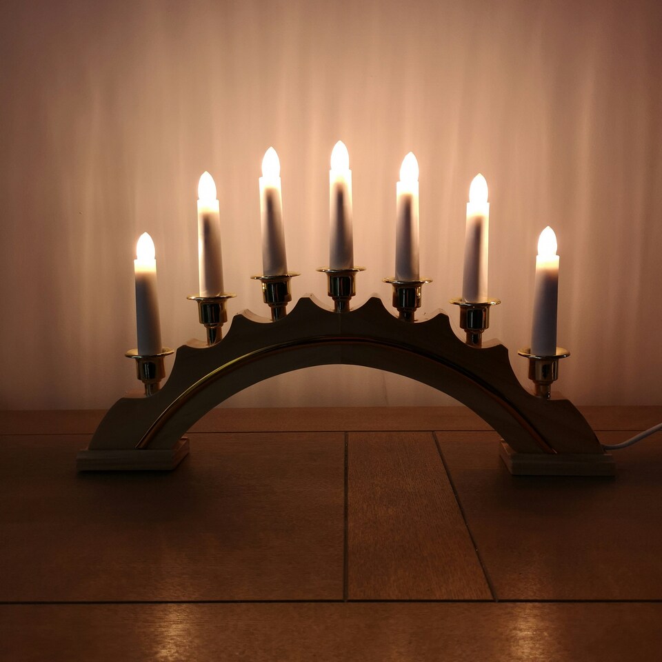 image 1 of 45cm Premier Christmas Candlebridge with 7 Bulbs in Light Wood Mains Powered