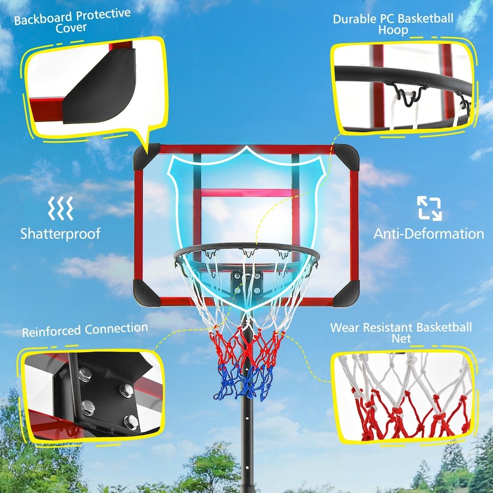 image 1 of Basketball Backborad Hoop Net Set 193-248cm Adjust Basketball Goal System