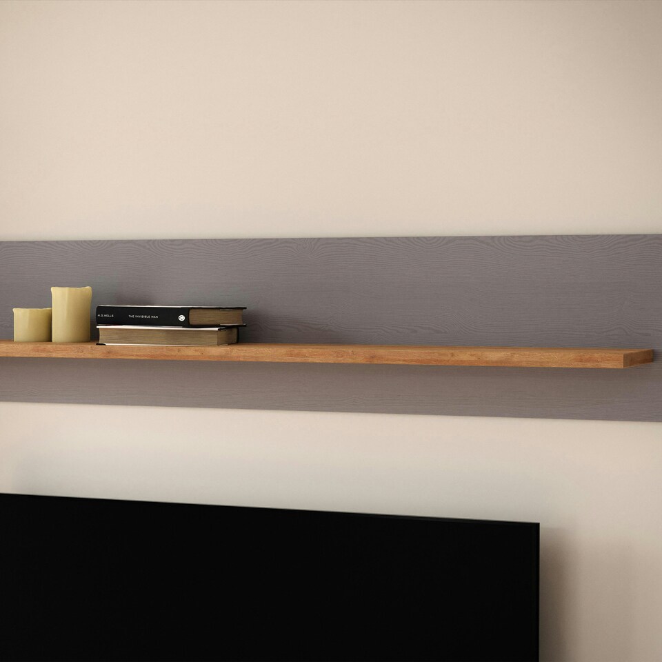 image 1 of Bohol 160cm Wall Shelf in Riviera Oak/Grey Oak