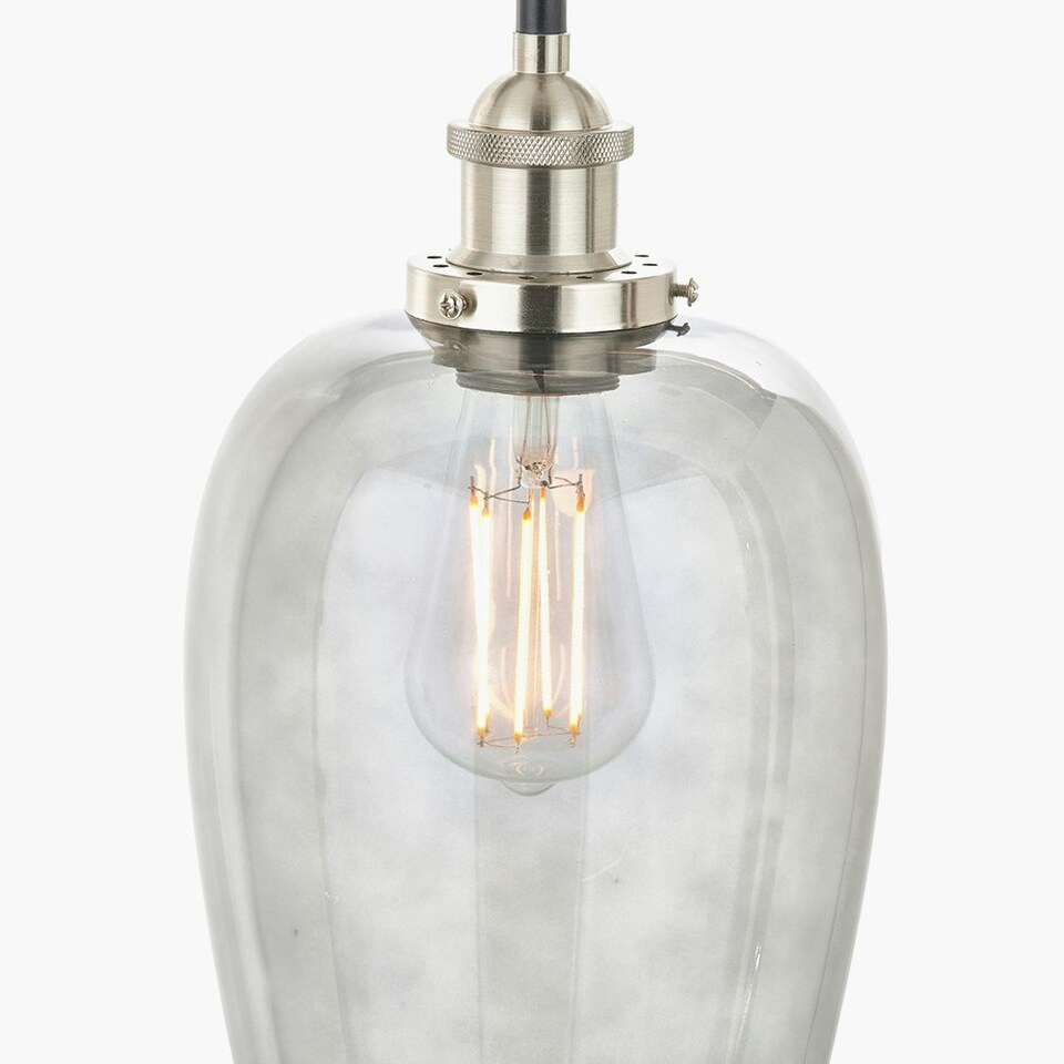 image 1 of Antique Silver Metal and Smoked Glass Pendant Grey | Clear | W17xD17xH120cm