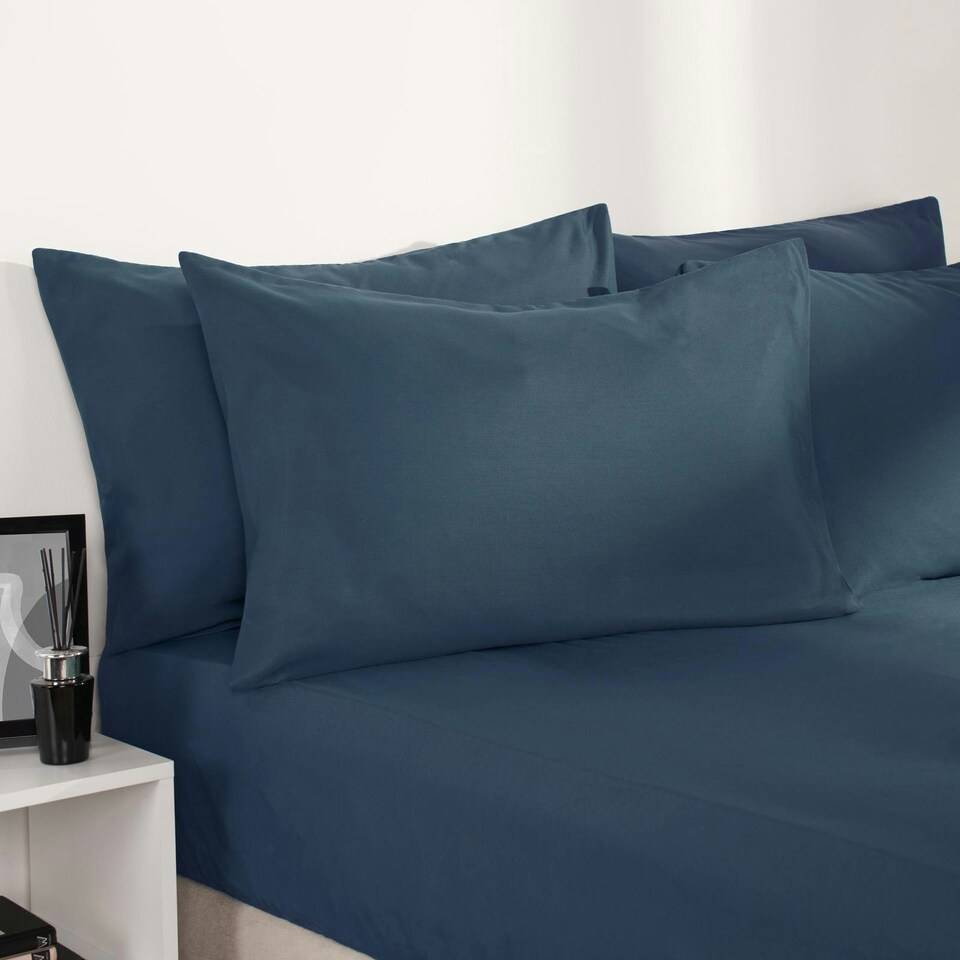 image 1 of OHS Soft Plain Fitted Bed 25cm Deep Elasticated Sheet, Double - Denim Blue