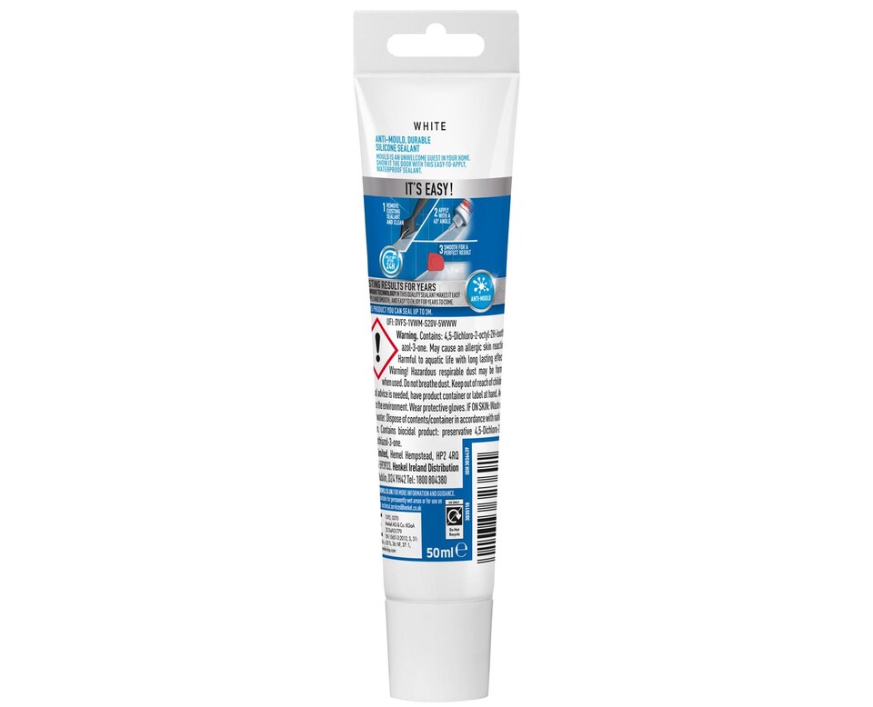 image 1 of Unibond Silicone Sealant Anti-Mould & Waterproof for Kitchen & Bathroom, 50ml, 2 Pack