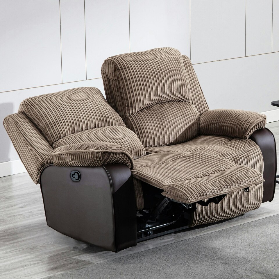 image 1 of Postana 2 Seater Manual High Back Jumbo Cord Fabric Recliner Sofa (Brown)