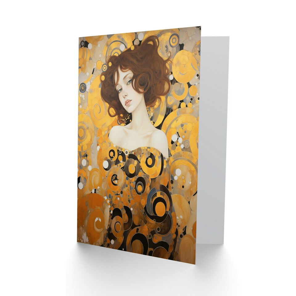 image 1 of Woman in Gold Portrait Gustav Klimt Style Nouveau Birthday Card