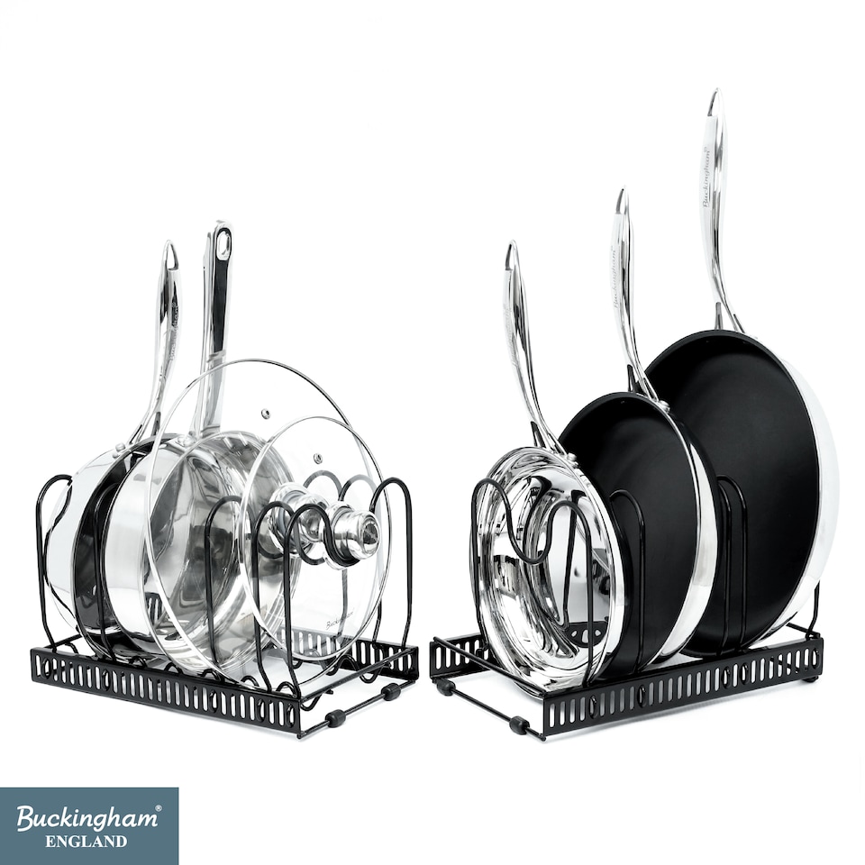 image 1 of Buckingham Expandable Pot, Pan & Lid Organising Rack 10 Dividers - Black | Black