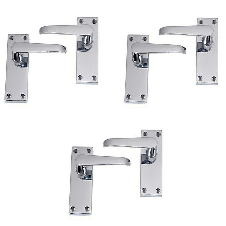 image 1 of Golden Grace 3 Pair Victorian Straight Lever Latch Handles in Polished Chrome Finish - 120mm x 40mm | Chrome | 3 Pairs