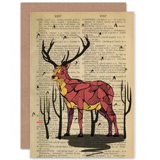 Gift Upcycle Dictionary Stag Drawing Red Deer Birthday Card