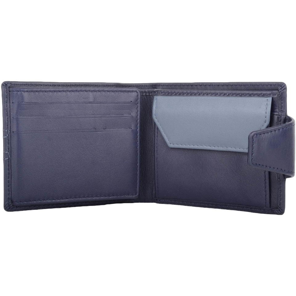 image 1 of Soft Leather Bi-Fold RFID Protected Money / Credit Card Wallet Blue | Navy/Grey