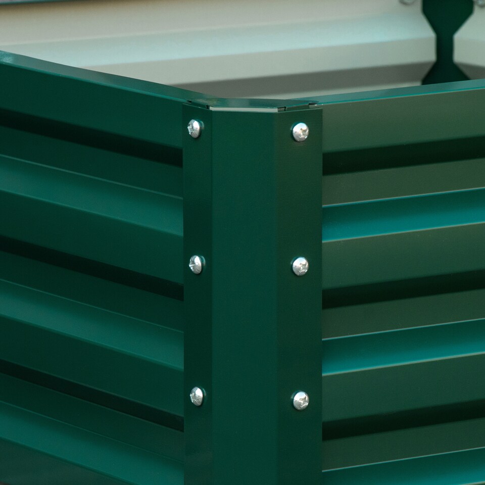 image 1 of Outsunny Set of 2 Raised Garden Bed Galvanised Planter Box, Green | Green | Green