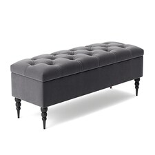 120cm Safar Ottoman bench with Storage and Turned Wooden Legs- Plush Velvet Shoes Bench - Steel Grey Chesterfield Storage Bench