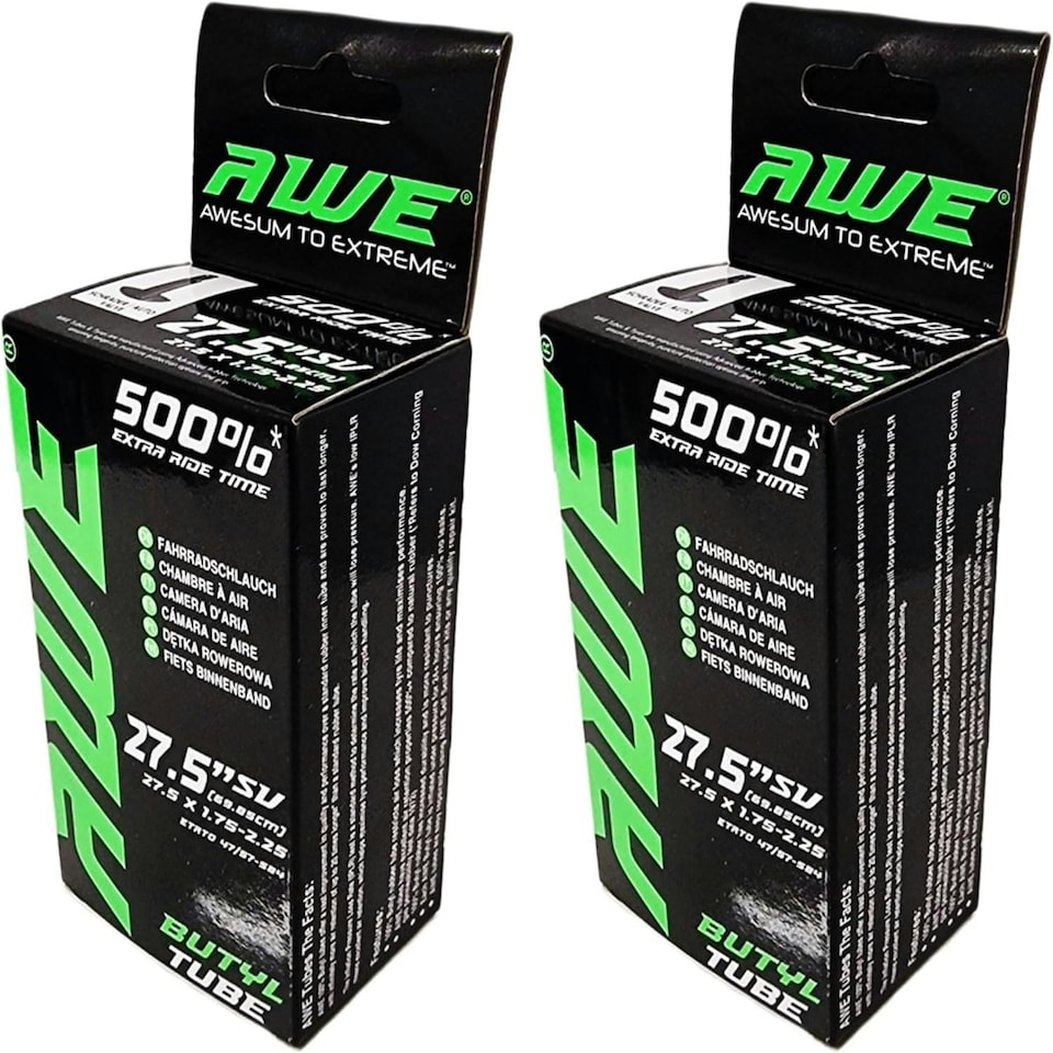 image 1 of AWE Set x 2 Butyl Rubber 27.5" MTB/E-Bike Inner Tube 27.5 x 1.75-2.125 Schrader Valve