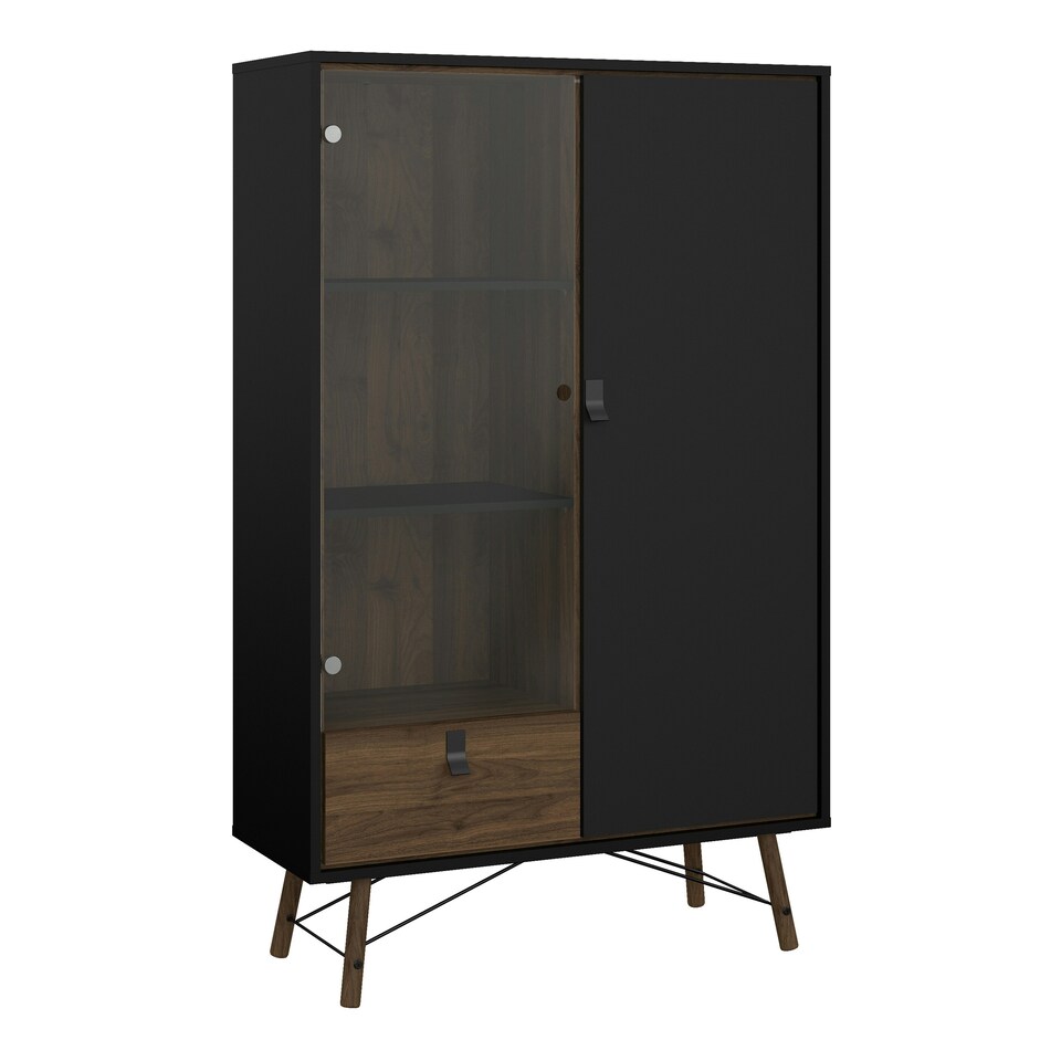 image 1 of Ry China Cabinet 1 Door 1 Glass Door 1 Drawer in Matt Black Walnut
