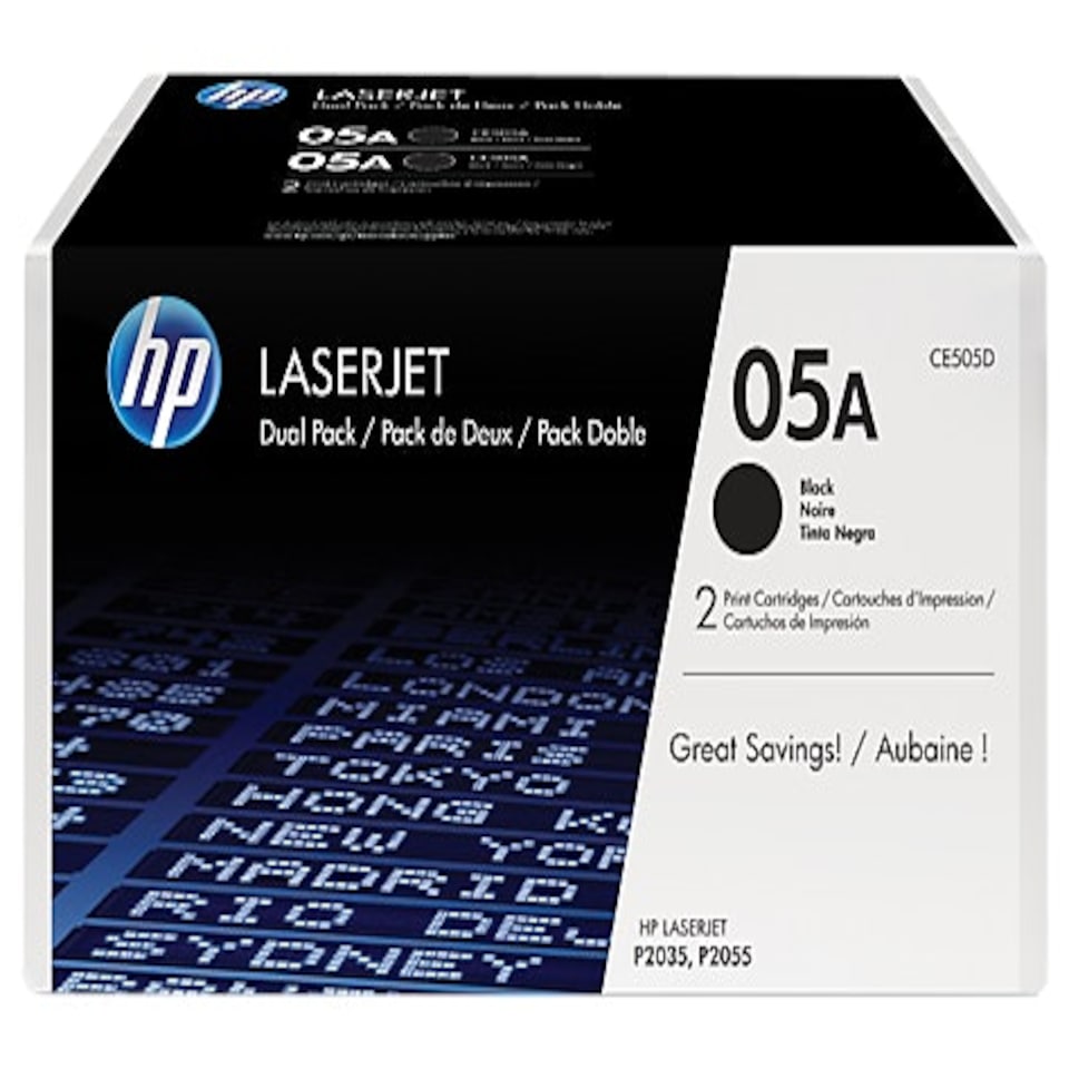 HP 05A Black Standard Capacity Toner Cartridge Twinpack 2 x 2.3K pages (Pack 2) for HP LaserJet P2035/P2050/P2056 - CE505D N/A