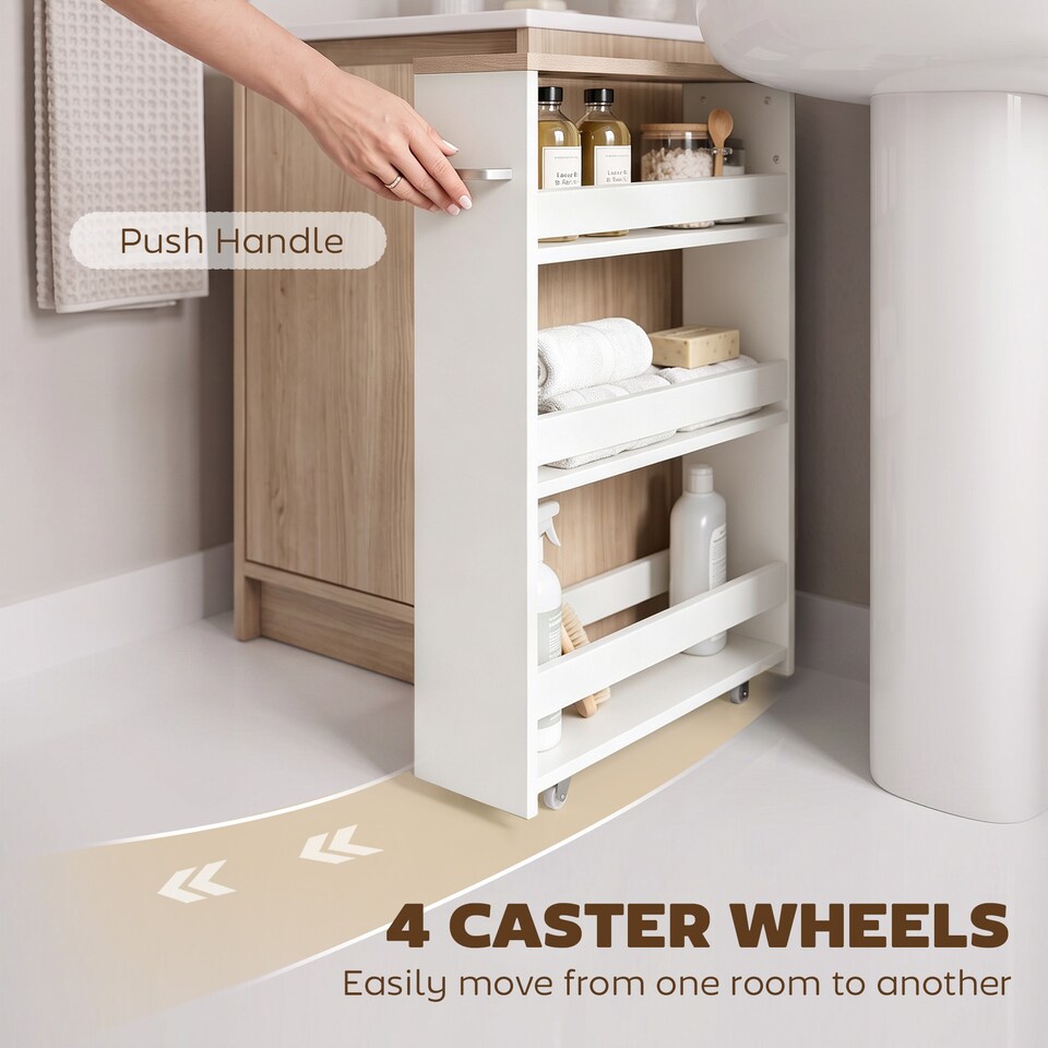 image 1 of kleankin Storage Trolley with Wheels and Handle, White