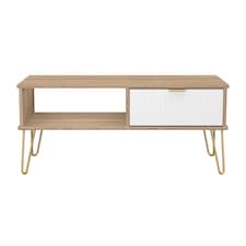 Bexley 1 Drawer Coffee Table in White Matt & Bardolino Oak (Ready Assembled) | White | White Matt & Bardolino Oak