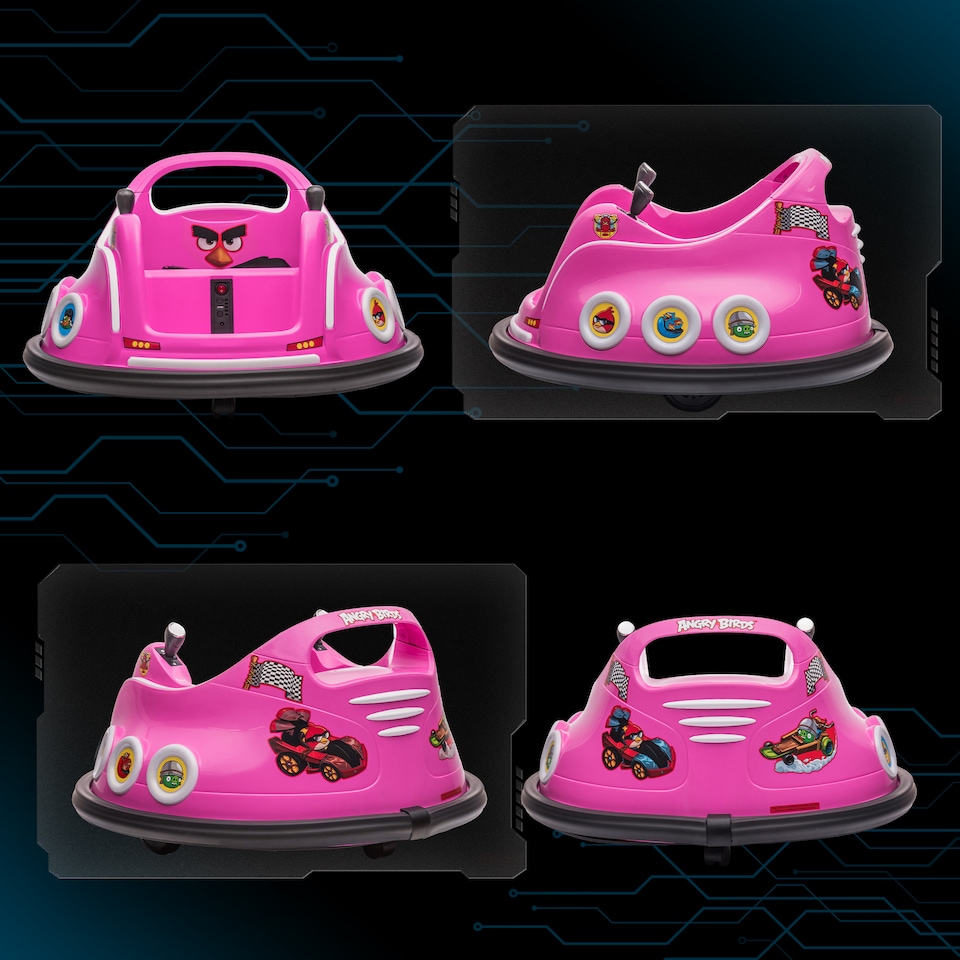 image 1 of AIYAPLAY 12V Kids Bumper Car, Angry Bird Licensed 360 degrees Children Electric Waltzer Car with Joysticks, Remote Control, Music USB LED Lights, for 3-5 Years Old, Pink