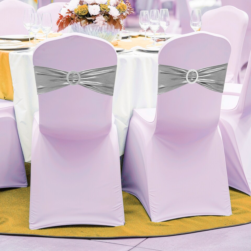 image 1 of 36cm x 13cm Synthetic Fabric Shiny Chair Band with Buckle - 1pc