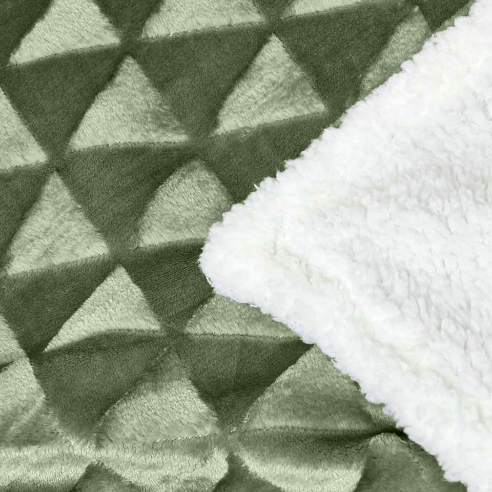 image 1 of Homescapes Sage Green Geometric Triangle Velvet Throw - 130 x 160 cm | Green
