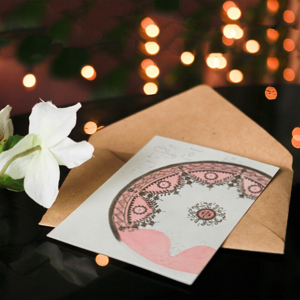 image 1 of Noritake Factory Japanese Art Card Vintage Pink Gold Plate Design