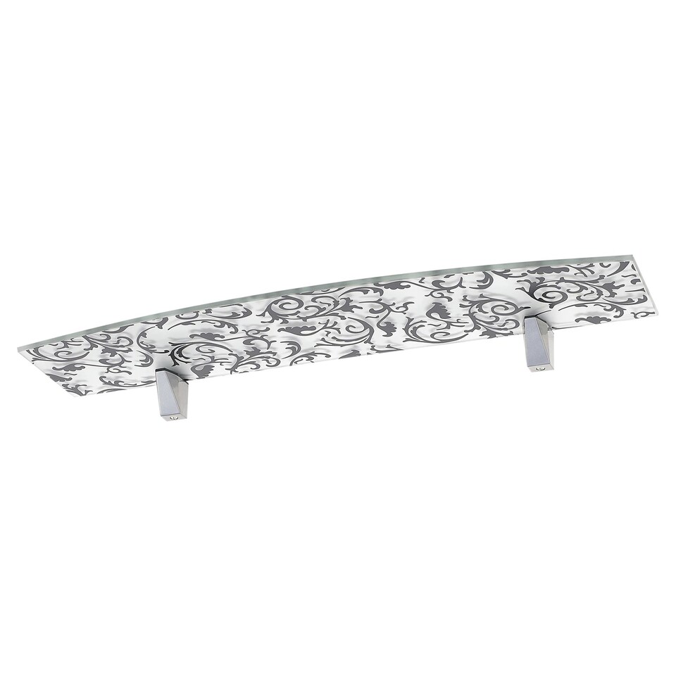 image 1 of Large Bowed Floating Glass Wall Shelves Damask Floral Design with Clip Supports | Black | Black Design