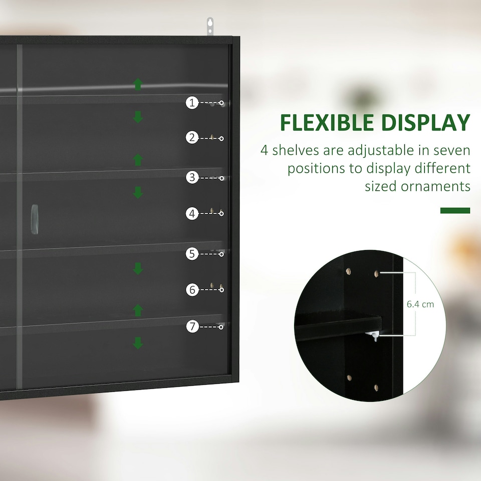 image 1 of HOMCOM 5-Tier Wall Display Shelf Unit Cabinet w/ Shelves Glass Doors Black